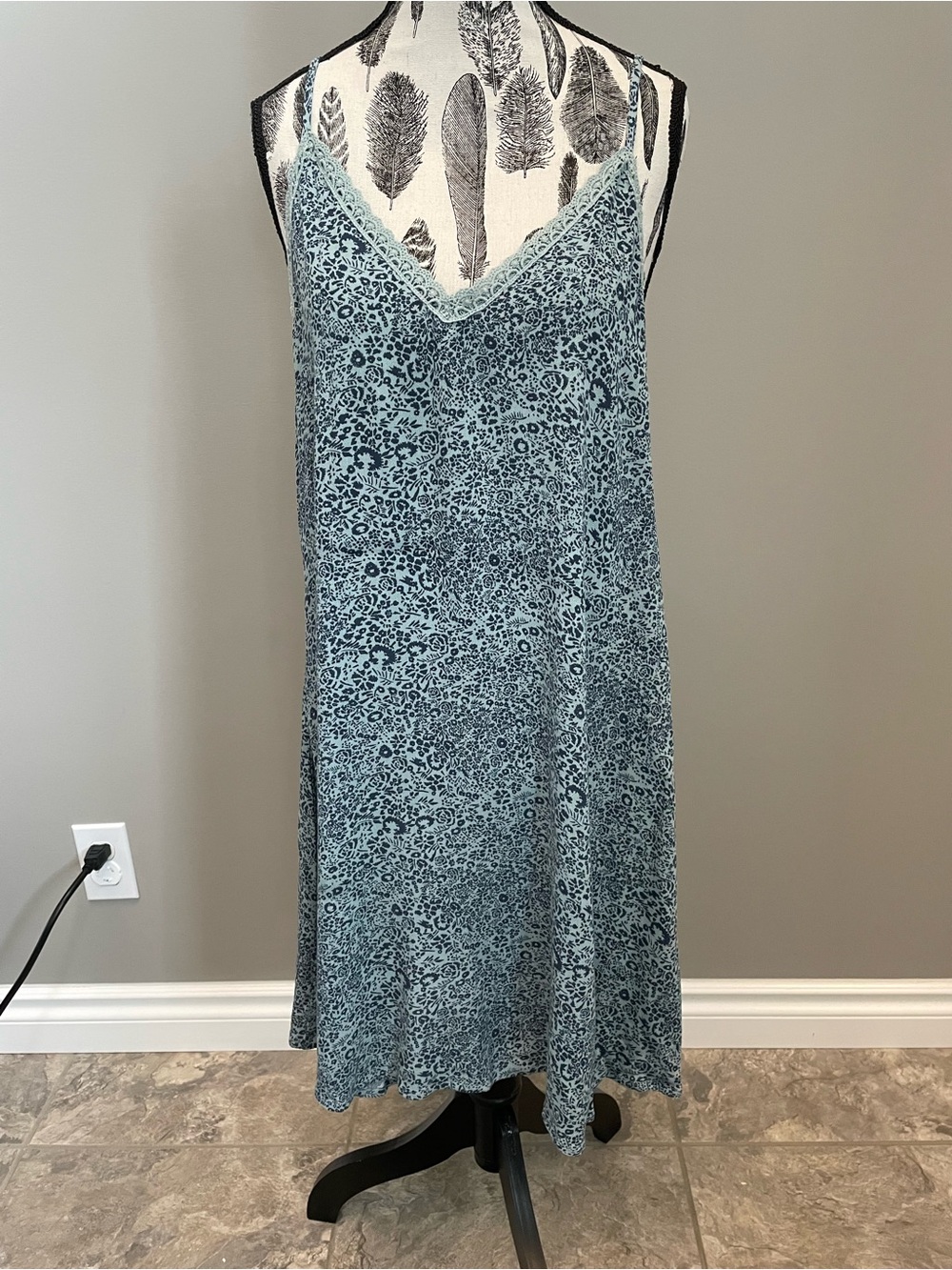 Harlow Blue Floral Lace-Trim Slip Dress